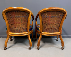 1970s Set of 4 Drexel Game Table Chairs with Cane Backs Mid Century