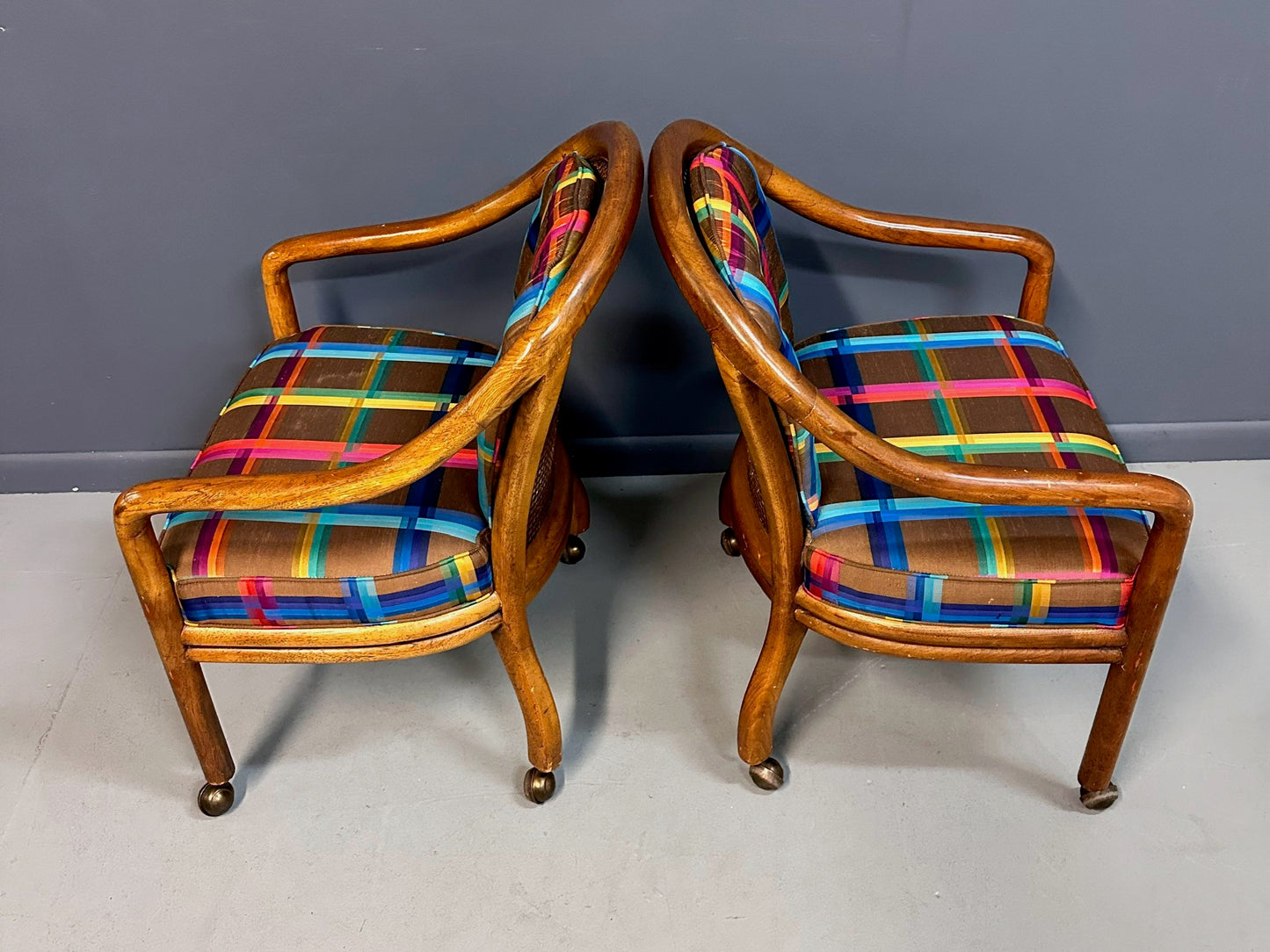 SOLD – 1970s Set of 4 Drexel Game Table Chairs with Cane Backs Mid Century