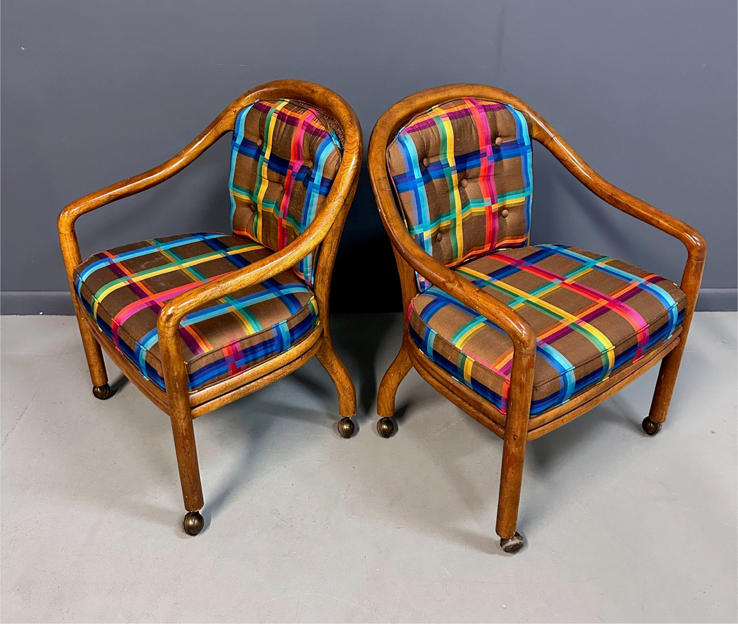 SOLD – 1970s Set of 4 Drexel Game Table Chairs with Cane Backs Mid Century