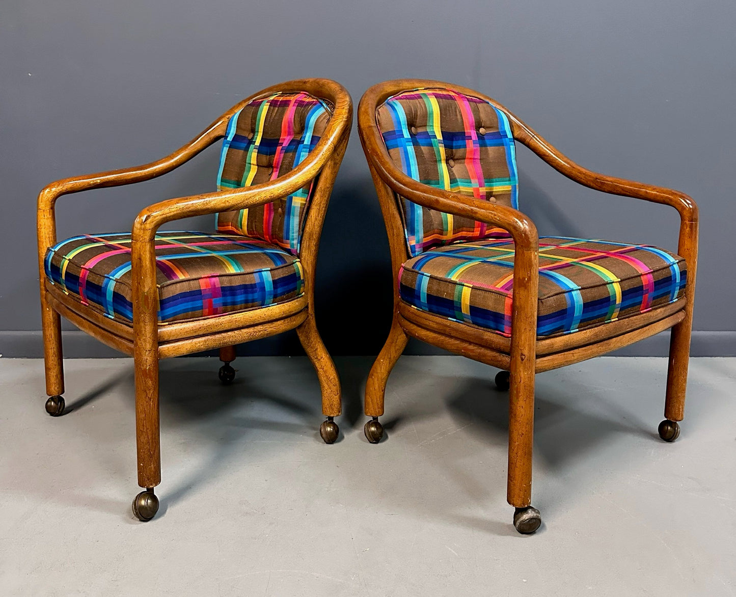 SOLD – 1970s Set of 4 Drexel Game Table Chairs with Cane Backs Mid Century