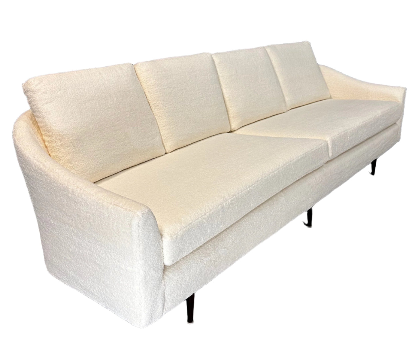 SOLD – Milo Baughman Curved Back Sofa for Thayer Coggin in a Cozy Boucle Mid Century
