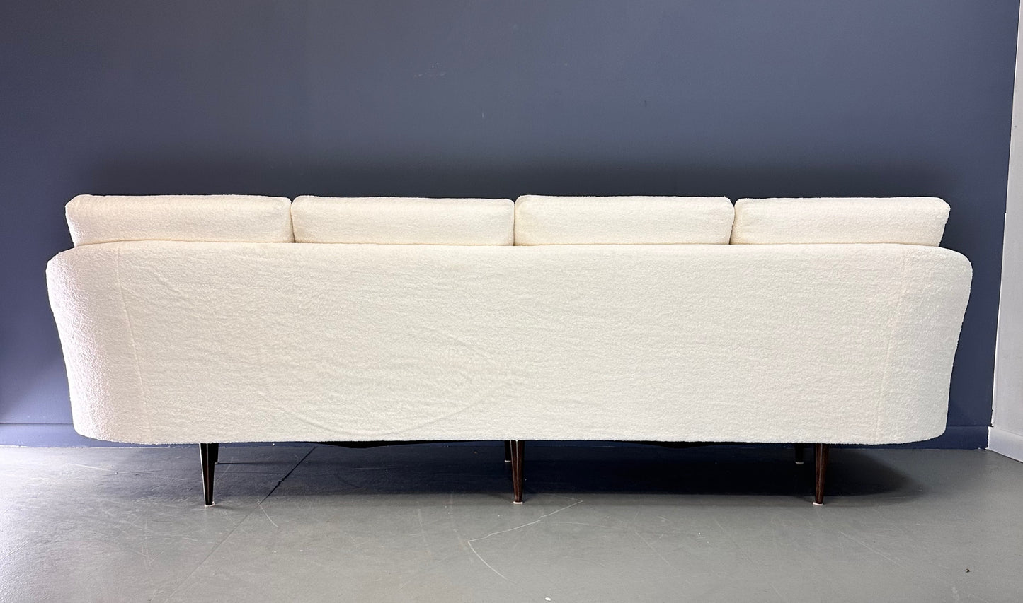 SOLD – Milo Baughman Curved Back Sofa for Thayer Coggin in a Cozy Boucle Mid Century