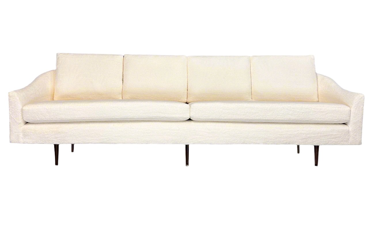 SOLD – Milo Baughman Curved Back Sofa for Thayer Coggin in a Cozy Boucle Mid Century