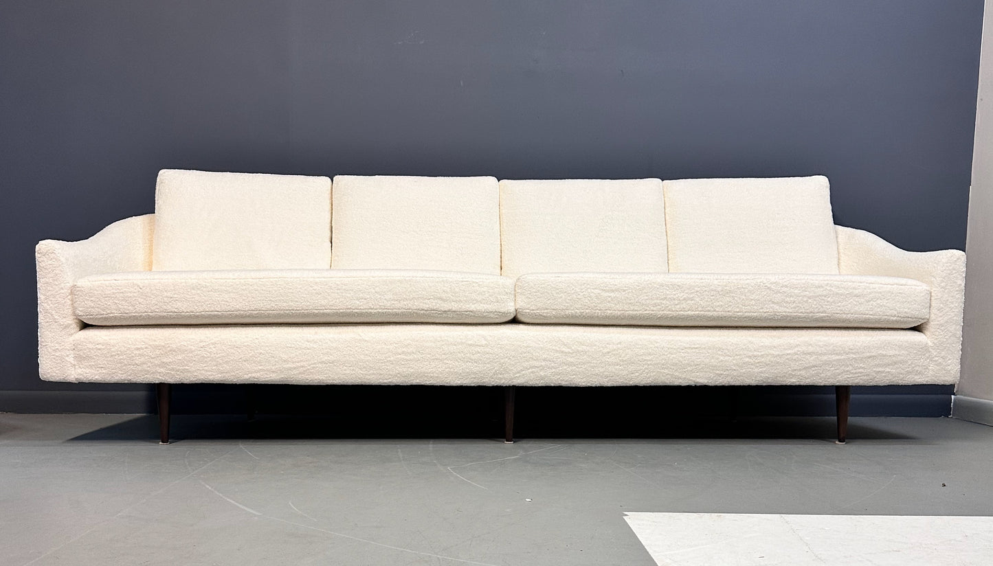 SOLD – Milo Baughman Curved Back Sofa for Thayer Coggin in a Cozy Boucle Mid Century