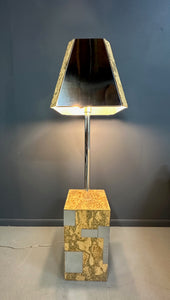 Cork and Stainless Steel Floor Lamp in the Style of Paul Evans