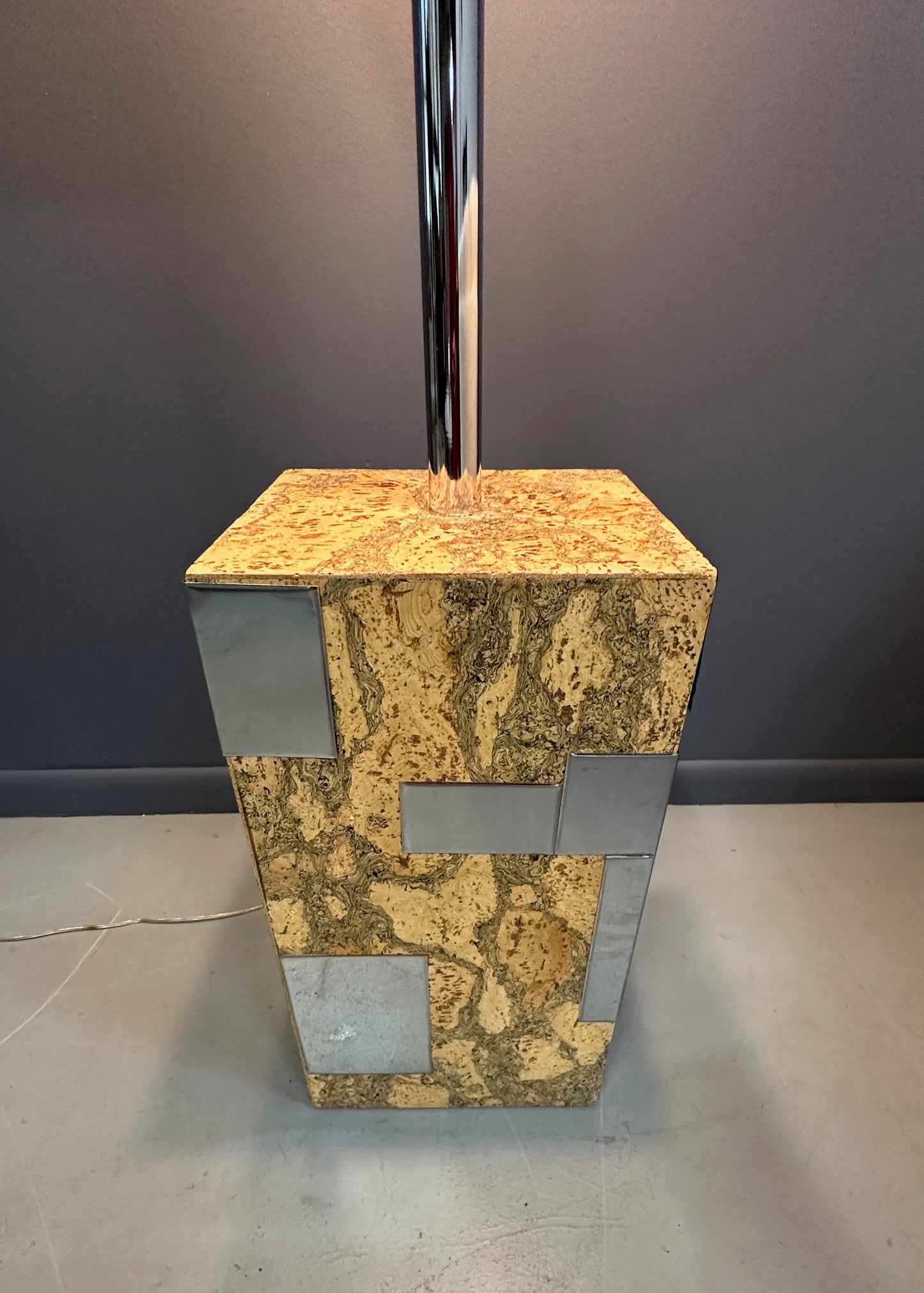 Cork and Stainless Steel Floor Lamp in the Style of Paul Evans