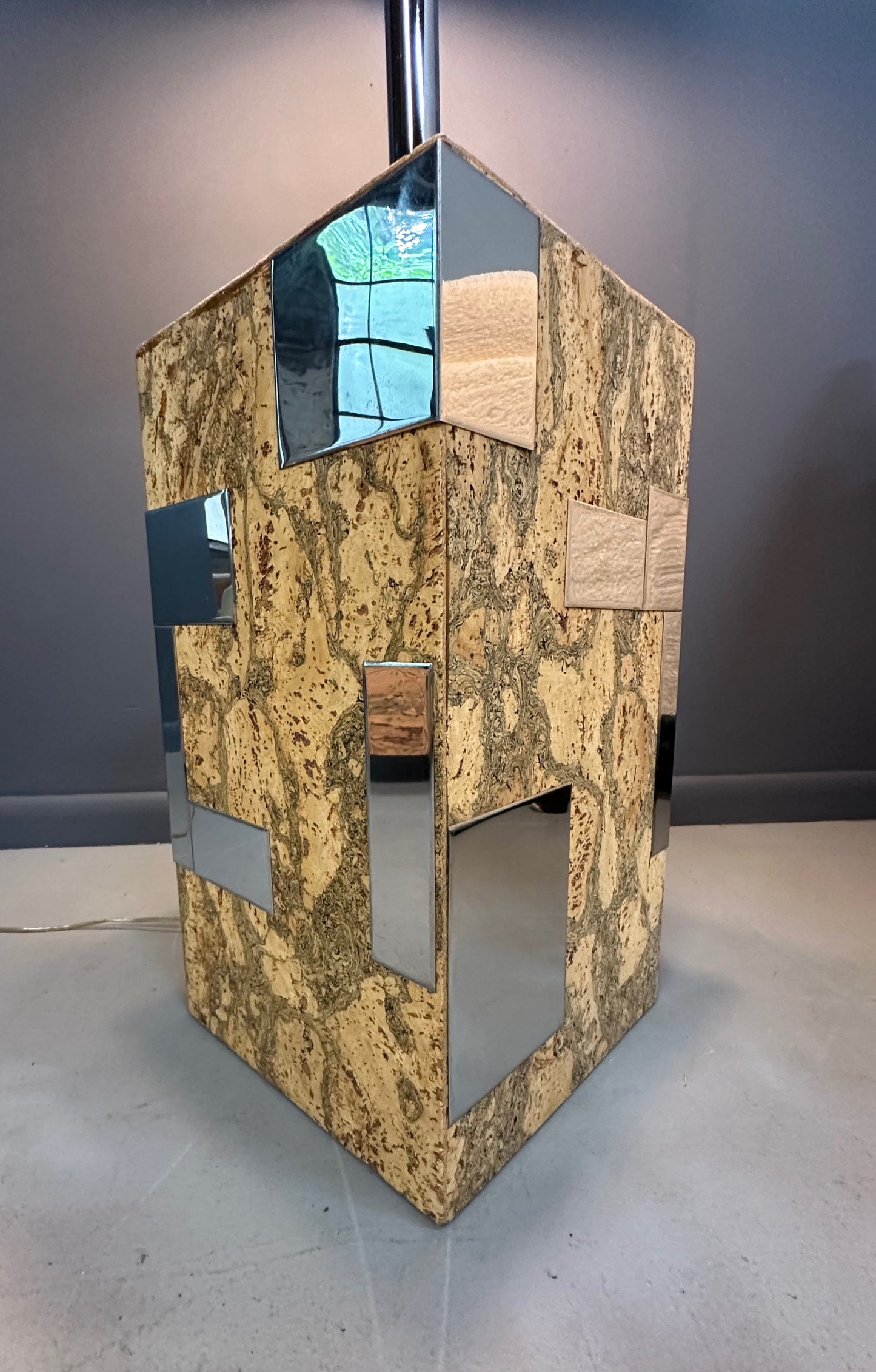 Cork and Stainless Steel Floor Lamp in the Style of Paul Evans