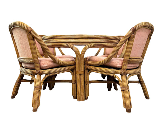 SOLD – 1980s Pencil Reed and Leather Table And Four Chairs by Henry Link