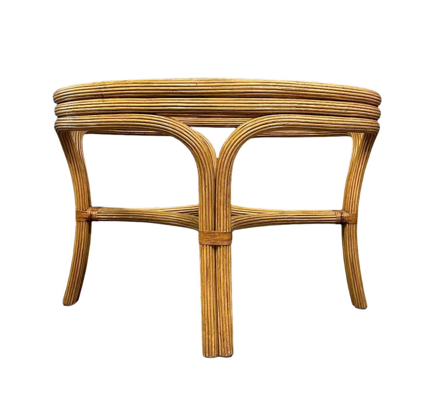 SOLD – 1980s Pencil Reed and Leather Table And Four Chairs by Henry Link