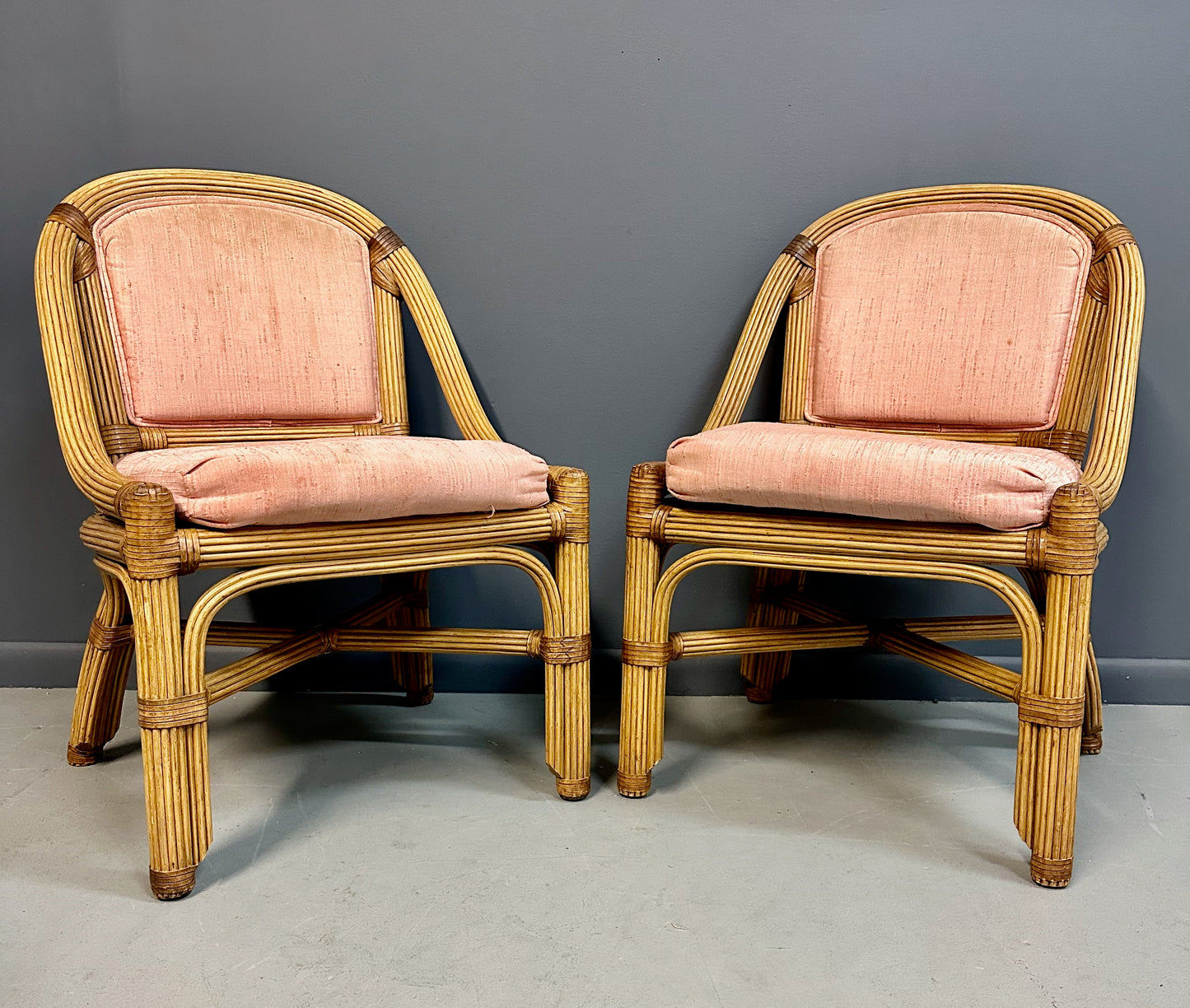 SOLD – 1980s Pencil Reed and Leather Table And Four Chairs by Henry Link
