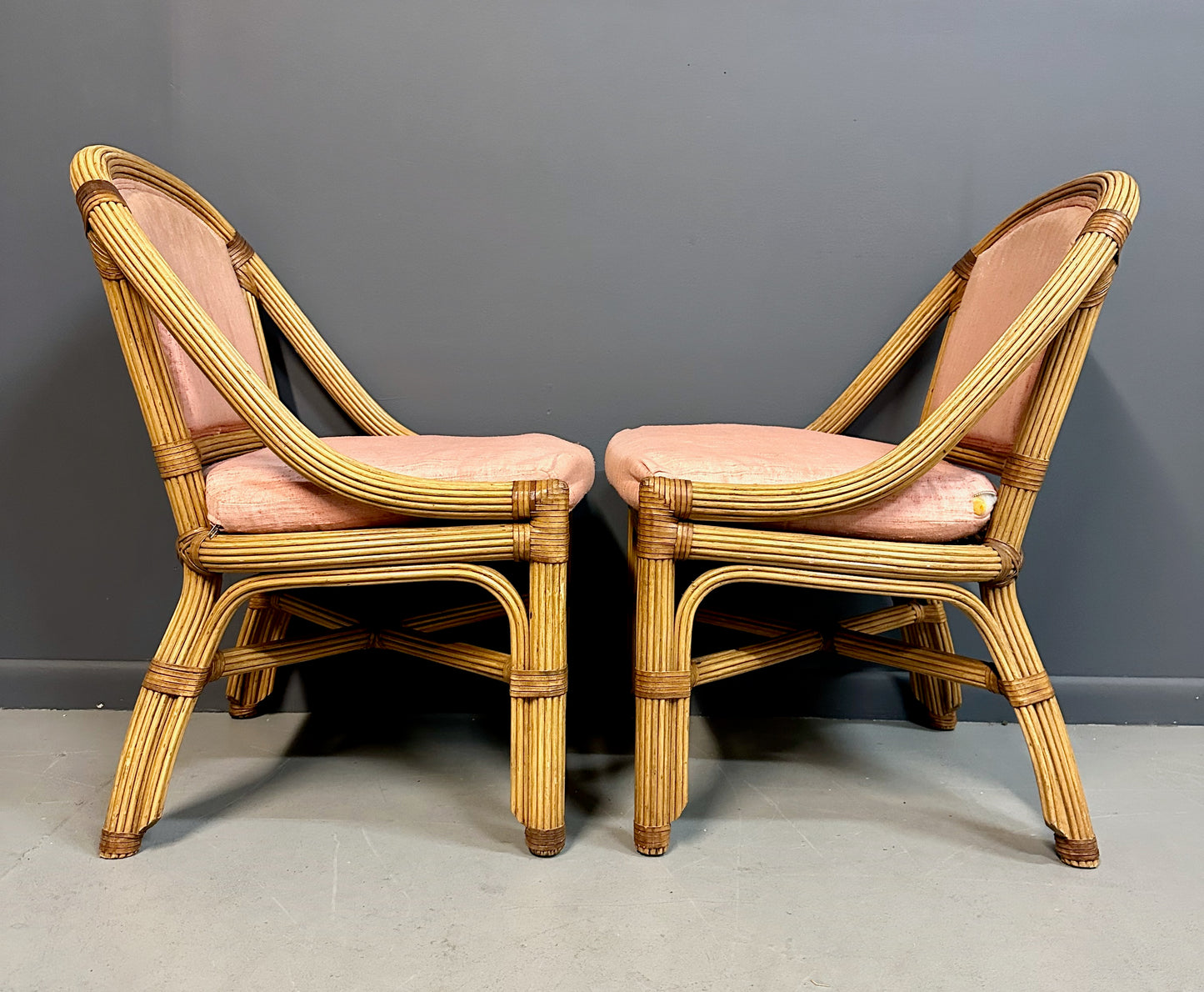 SOLD – 1980s Pencil Reed and Leather Table And Four Chairs by Henry Link