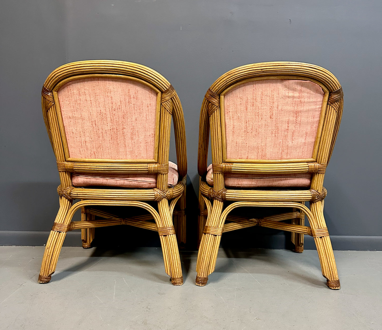 SOLD – 1980s Pencil Reed and Leather Table And Four Chairs by Henry Link
