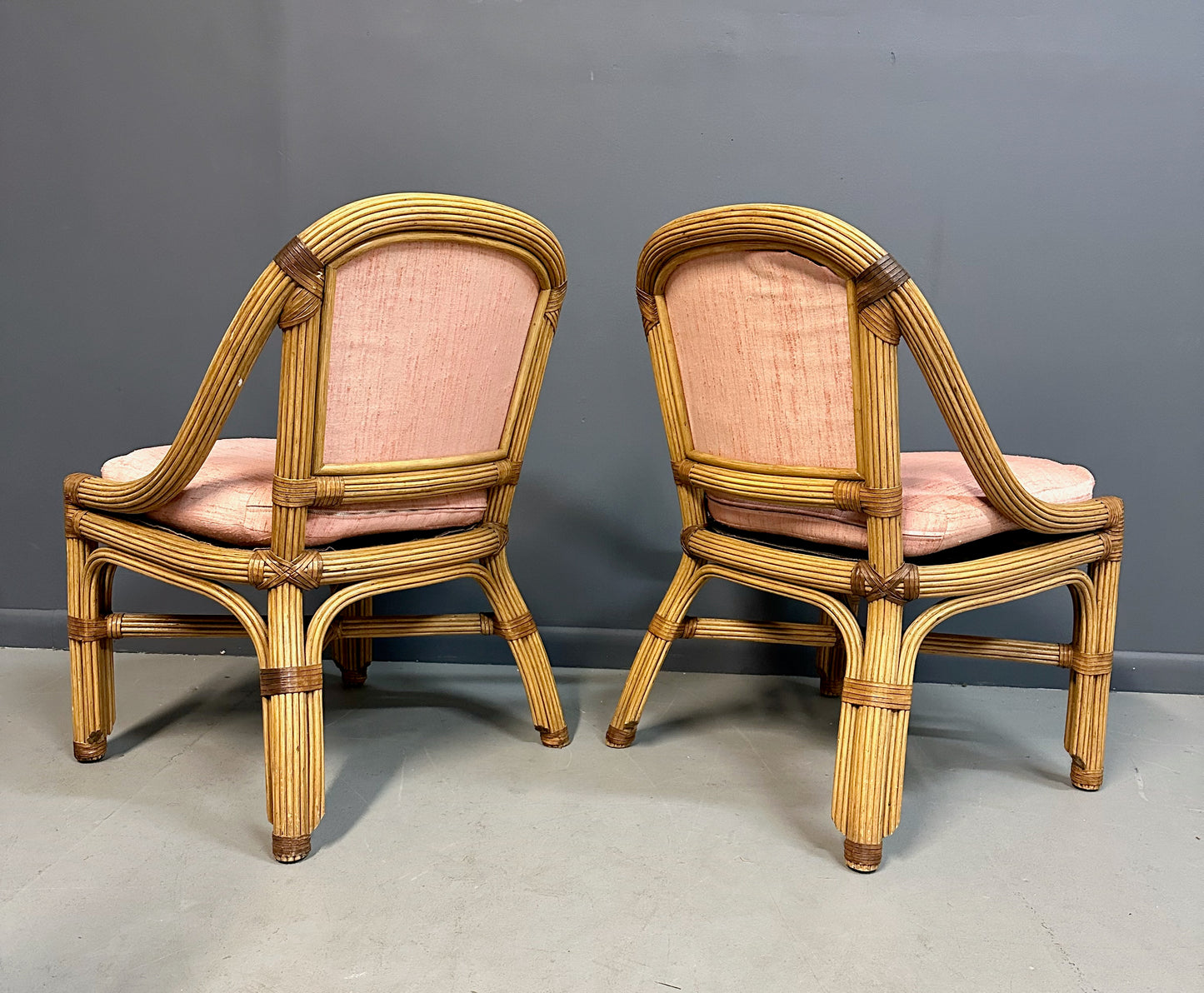 SOLD – 1980s Pencil Reed and Leather Table And Four Chairs by Henry Link