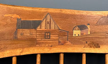 Load image into Gallery viewer, 1970s Outsider Artist Country Solid Slab Bench with Marquetry Barn Scene