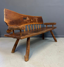 Load image into Gallery viewer, 1970s Outsider Artist Country Solid Slab Bench with Marquetry Barn Scene