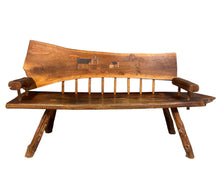 Load image into Gallery viewer, 1970s Outsider Artist Country Solid Slab Bench with Marquetry Barn Scene