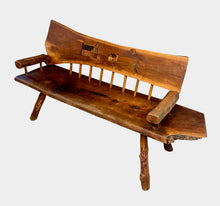 Load image into Gallery viewer, 1970s Outsider Artist Country Solid Slab Bench with Marquetry Barn Scene