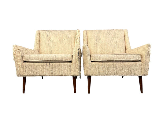 Pair of Early Milo Baughman Style Mid Century Armchairs with Walnut Legs