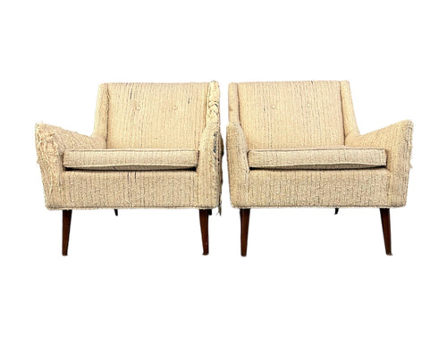 Pair of Early Milo Baughman Style Mid Century Armchairs with Walnut Legs