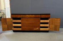 Load image into Gallery viewer, 1940s Art Deco Vanleigh Walnut Server with Inlaid Flowers and Burl Accents