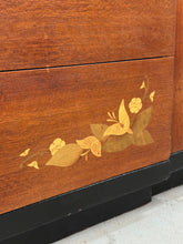 Load image into Gallery viewer, 1940s Art Deco Vanleigh Walnut Server with Inlaid Flowers and Burl Accents