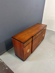 1940s Art Deco Vanleigh Walnut Server with Inlaid Flowers and Burl Accents