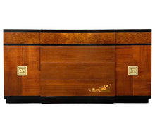 Load image into Gallery viewer, 1940s Art Deco Vanleigh Walnut Server with Inlaid Flowers and Burl Accents