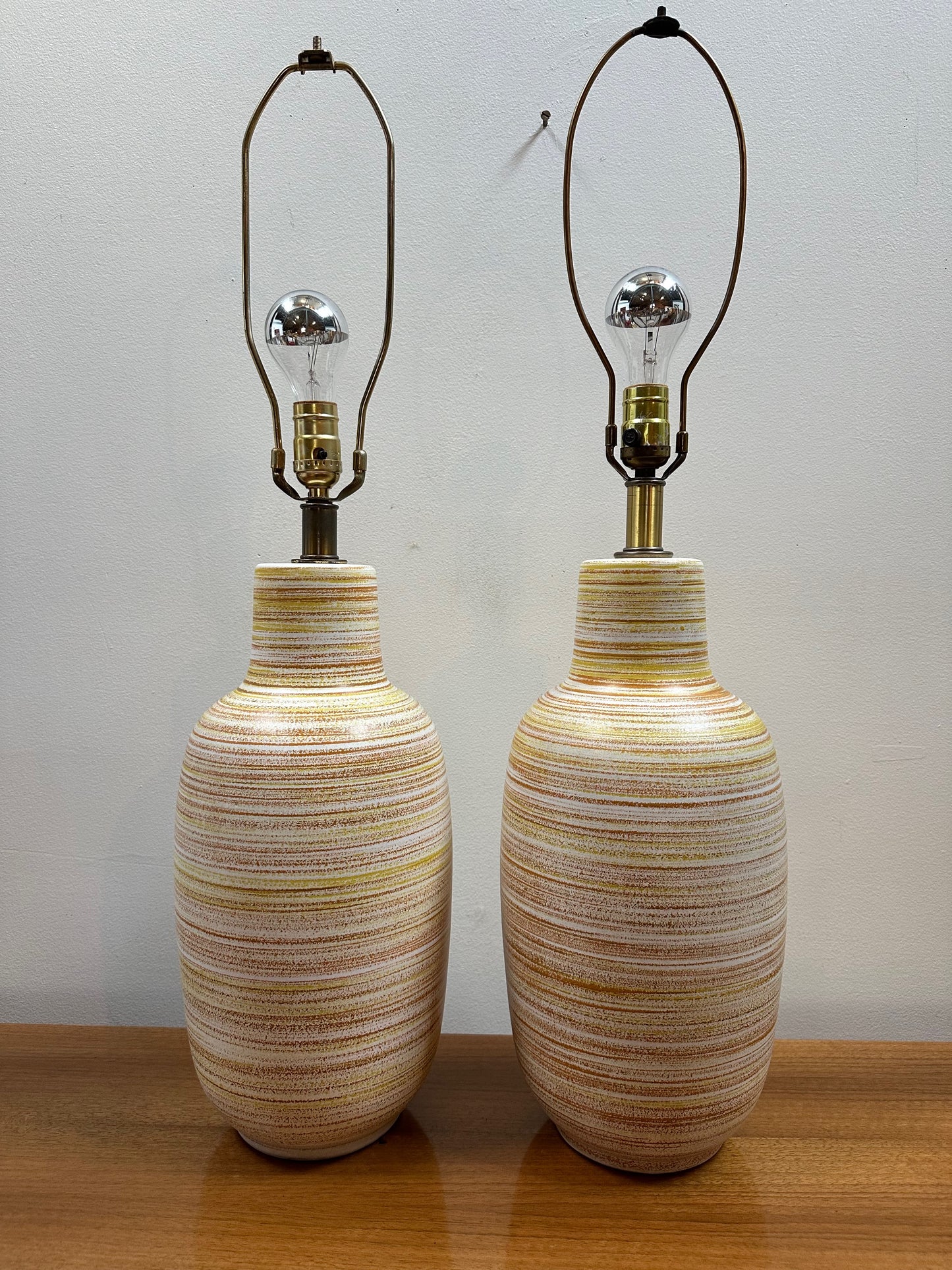 1960s Design Technics Pair of Ceramic Table Lamps in Orange and Yellow