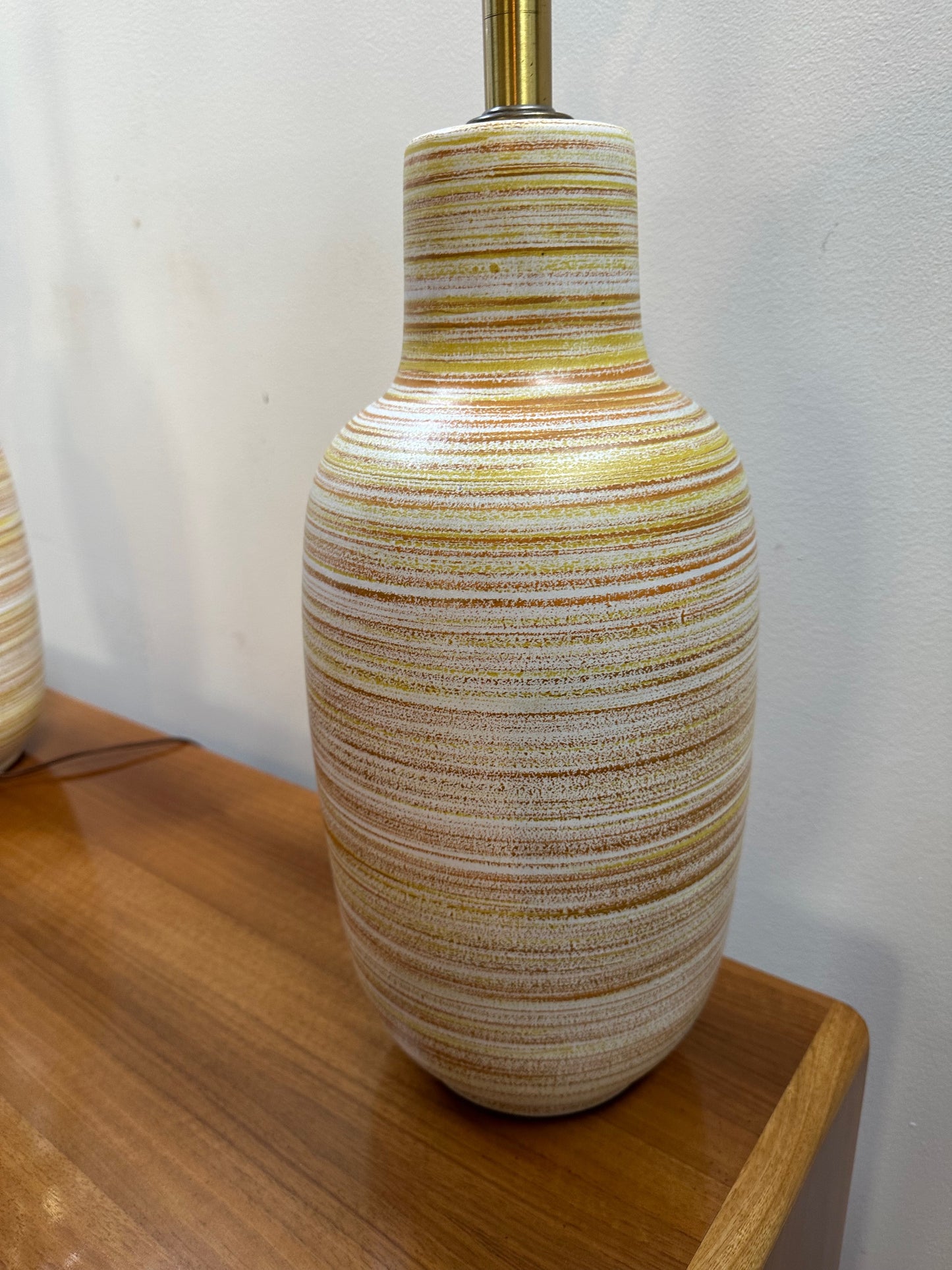 1960s Design Technics Pair of Ceramic Table Lamps in Orange and Yellow