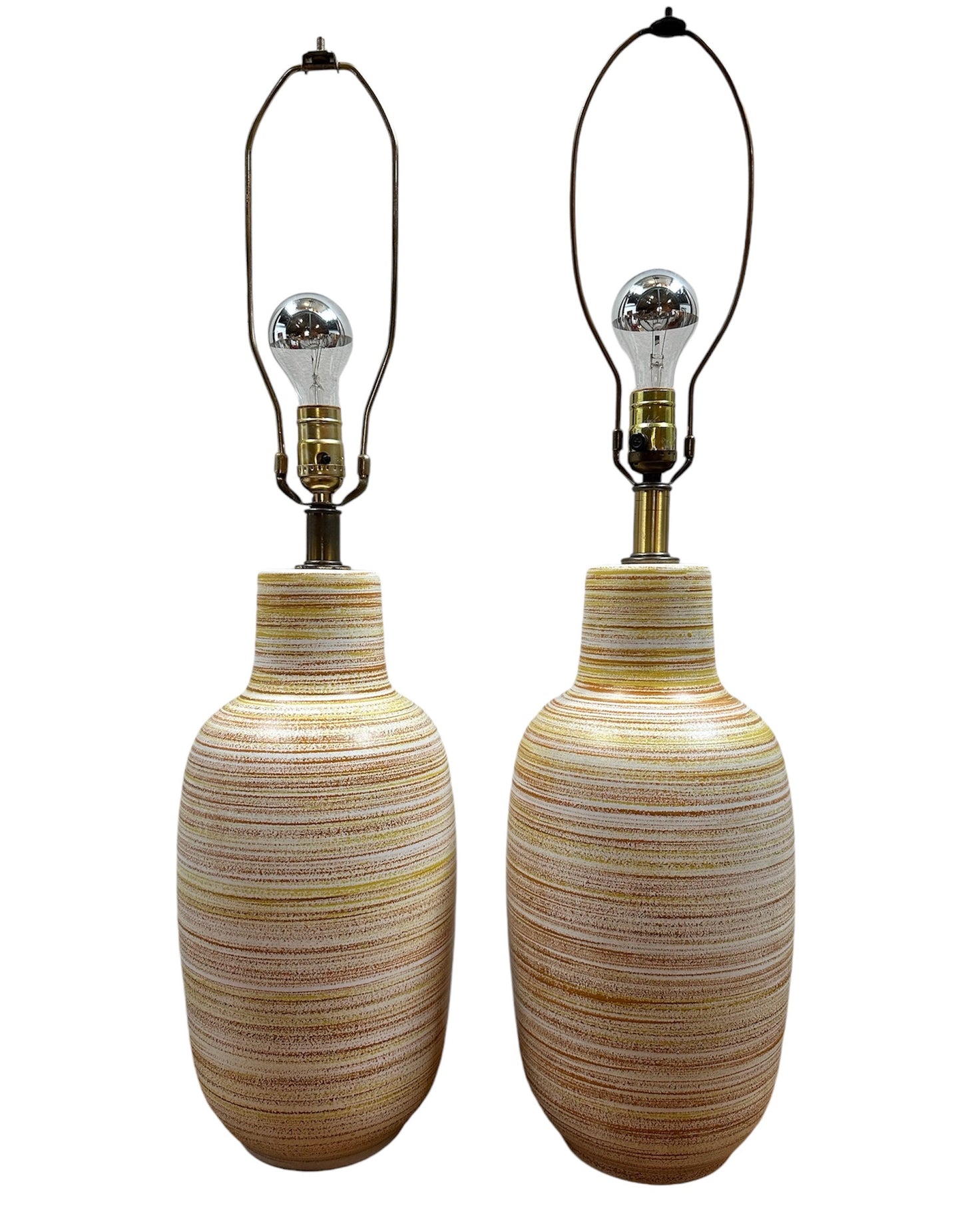 1960s Design Technics Pair of Ceramic Table Lamps in Orange and Yellow