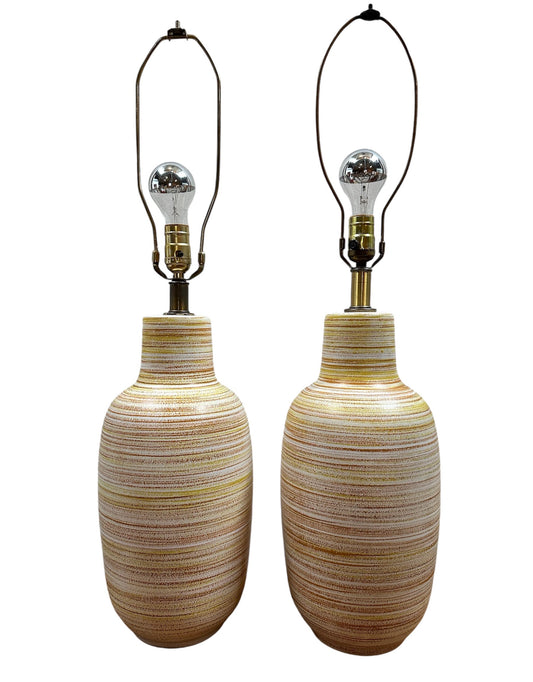 1960s Design Technics Pair of Ceramic Table Lamps in Orange and Yellow