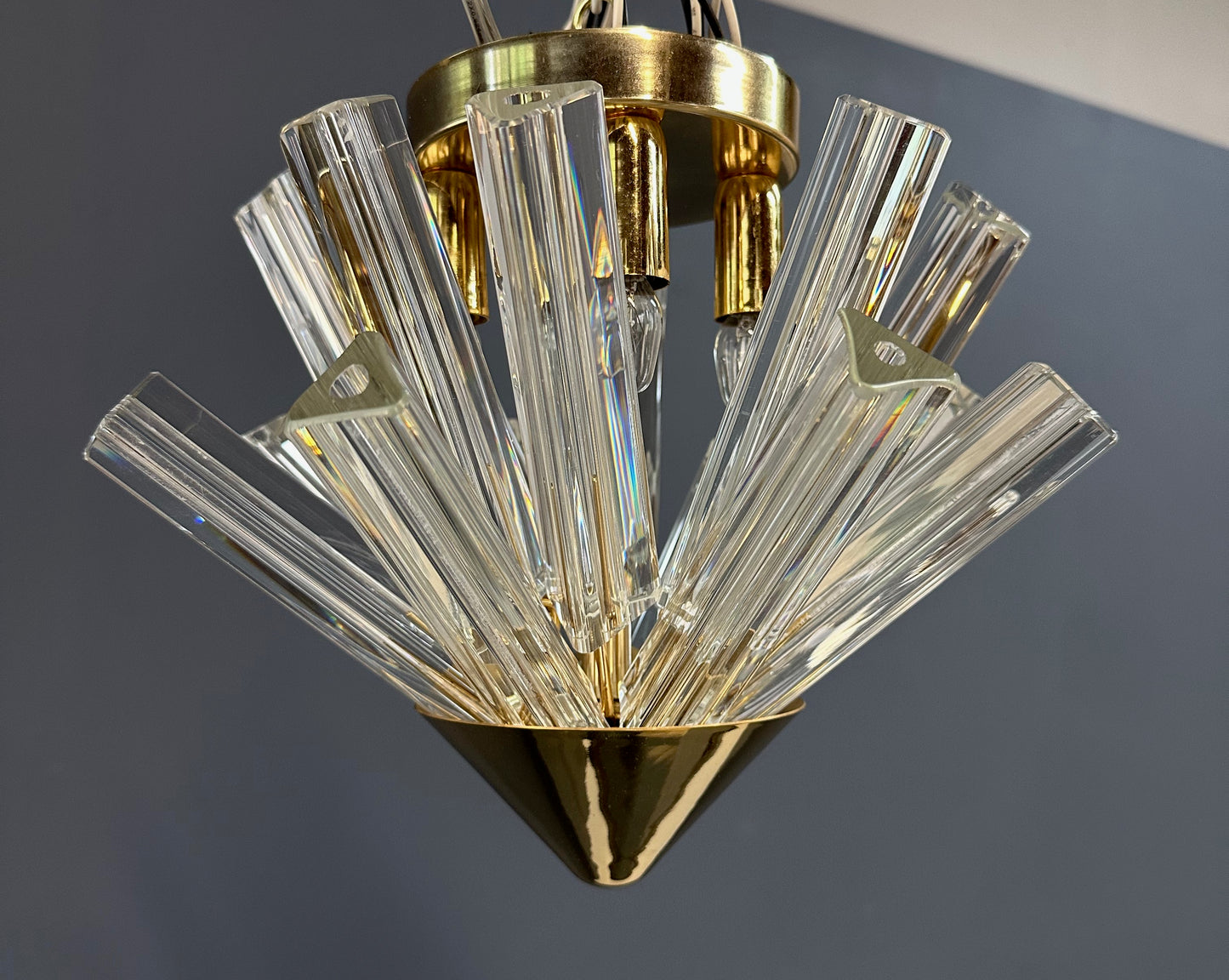 SOLD – Mid Century Pair of Murano Glass Tried & Glass Flushmount Pendants