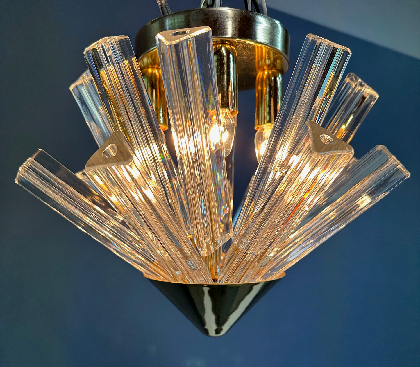 SOLD – Mid Century Pair of Murano Glass Tried & Glass Flushmount Pendants