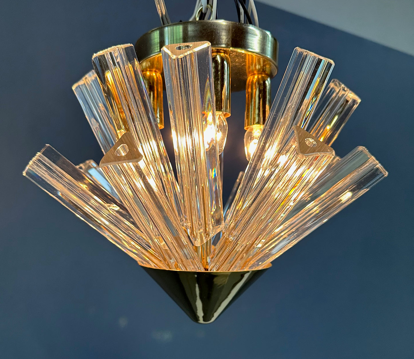 SOLD – Mid Century Pair of Murano Glass Tried & Glass Flushmount Pendants