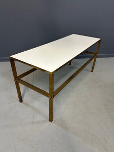 1970s Brass Console Table with Vitrolite white top