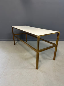 1970s Brass Console Table with Vitrolite white top