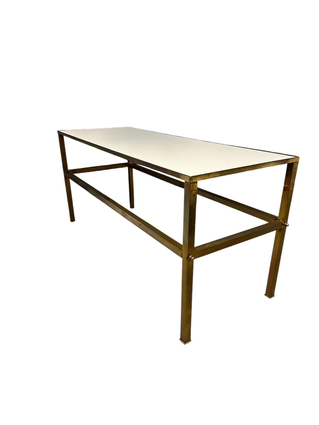 1970s Brass Console Table with Vitrolite white top