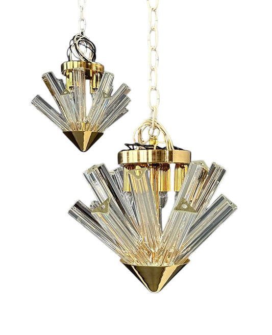 SOLD – Mid Century Pair of Murano Glass Tried & Glass Flushmount Pendants