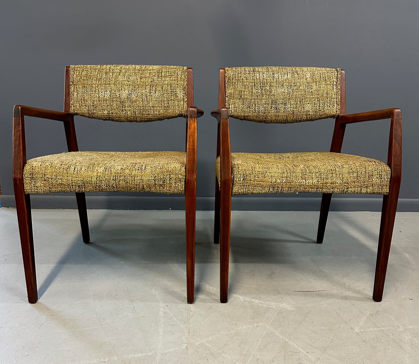 SOLD – Pair of Mid Century Walnut Armchairs in the Style of Jens Risom