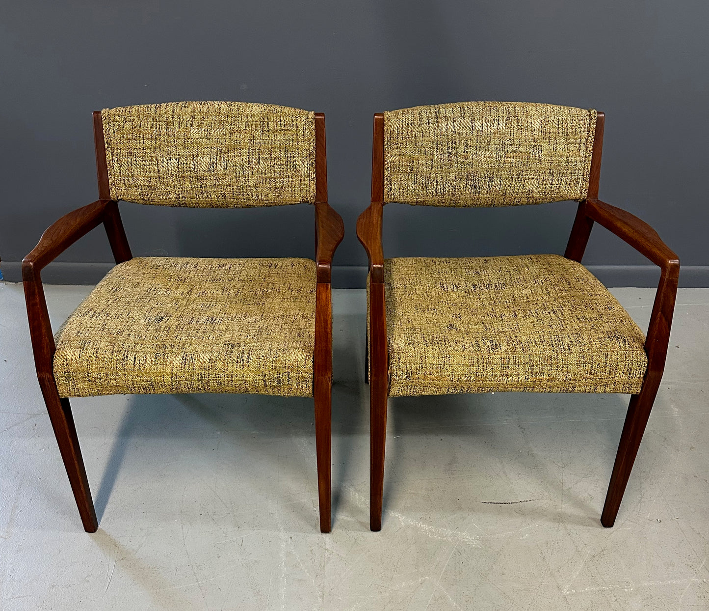 SOLD – Pair of Mid Century Walnut Armchairs in the Style of Jens Risom