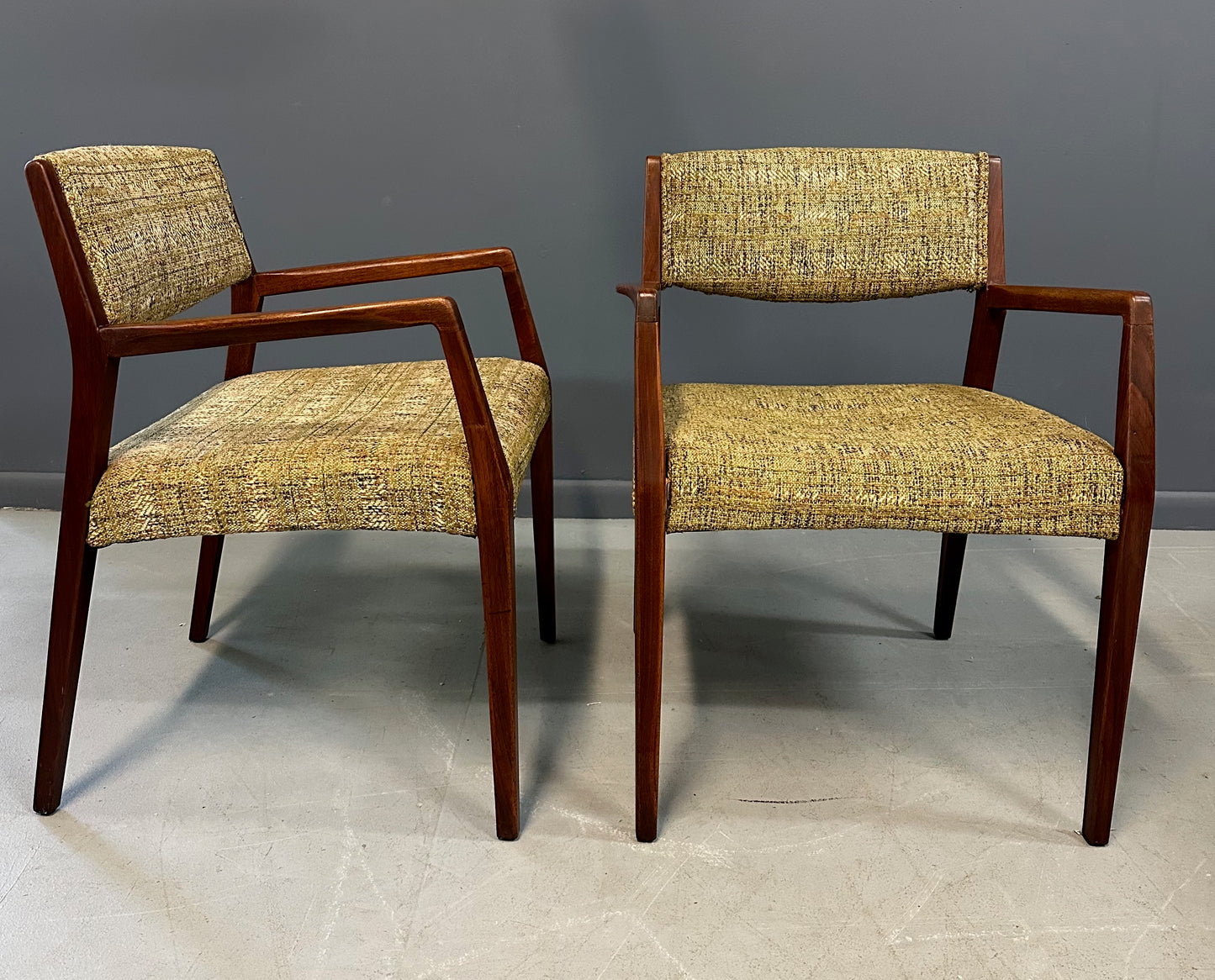 SOLD – Pair of Mid Century Walnut Armchairs in the Style of Jens Risom