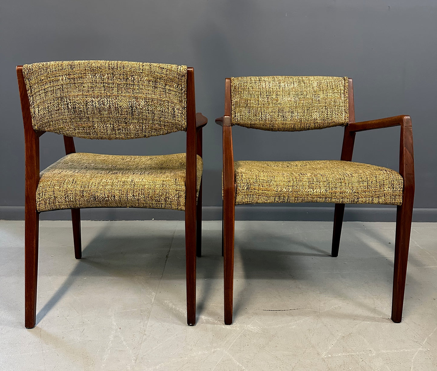 SOLD – Pair of Mid Century Walnut Armchairs in the Style of Jens Risom