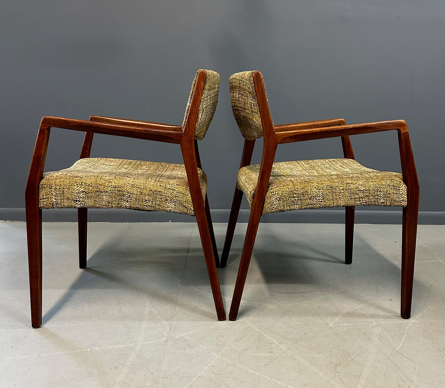SOLD – Pair of Mid Century Walnut Armchairs in the Style of Jens Risom