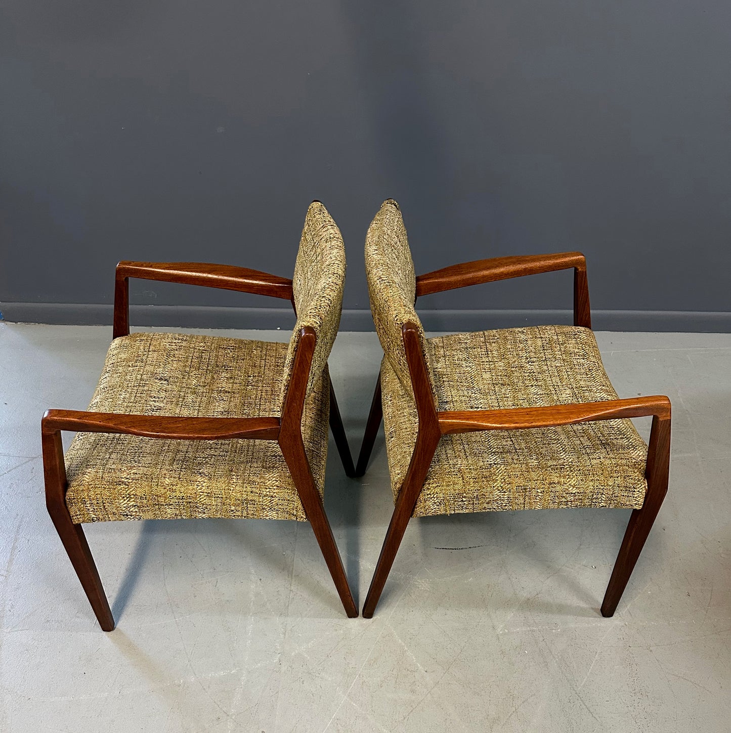 SOLD – Pair of Mid Century Walnut Armchairs in the Style of Jens Risom