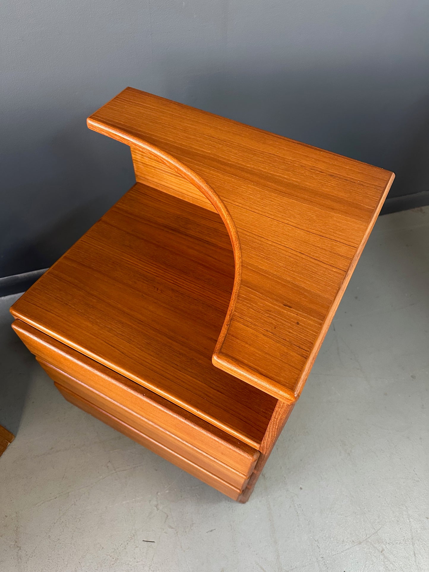 SOLD – Pair of Mobican Teak Midcentury Three Drawer Nightstands