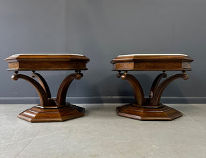 Pair of Hollywood Regency Octagonal Calacatta Marble Side Tables