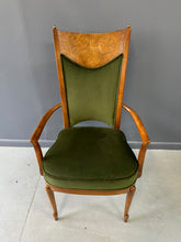 Load image into Gallery viewer, Set of Seven Mastercraft Attributed Burl and Velvet Dining Chairs Hollywood Regency