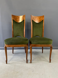 Set of Seven Mastercraft Attributed Burl and Velvet Dining Chairs Hollywood Regency