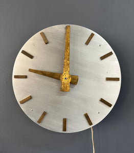 Minimalist Mid Century Wall Clock in Brass and Aluminum