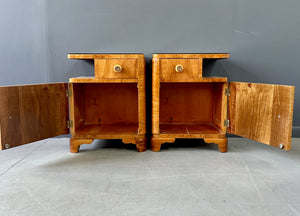 Art Deco Sculptural Nightstands With Bookmatched Burl Veneer